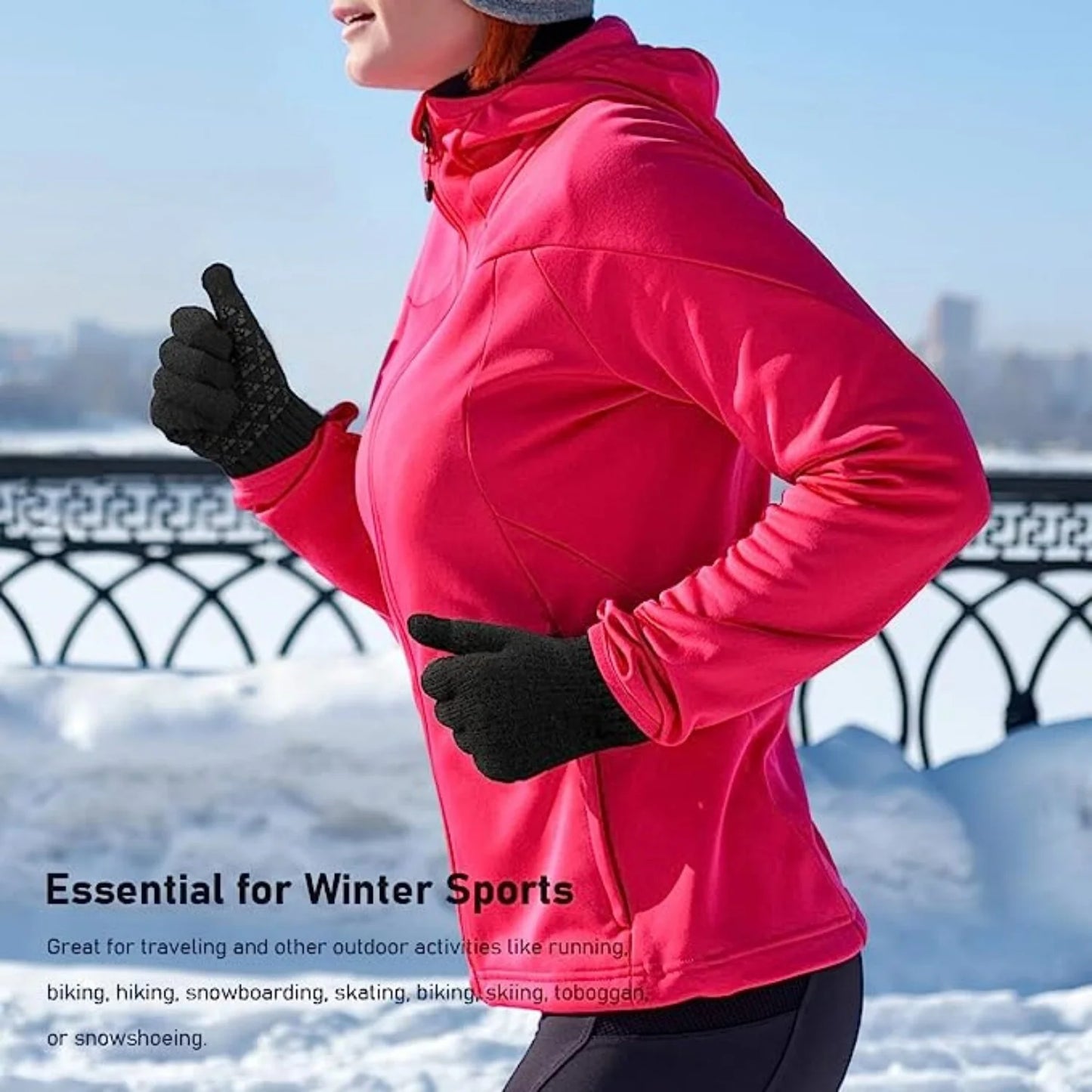 Winter Gloves for Men Women, Touch Screen Texting Warm Gloves with Thermal Soft Knit Lining, Thermal Black Grey Warm Gloves Anti-Slip Gloves