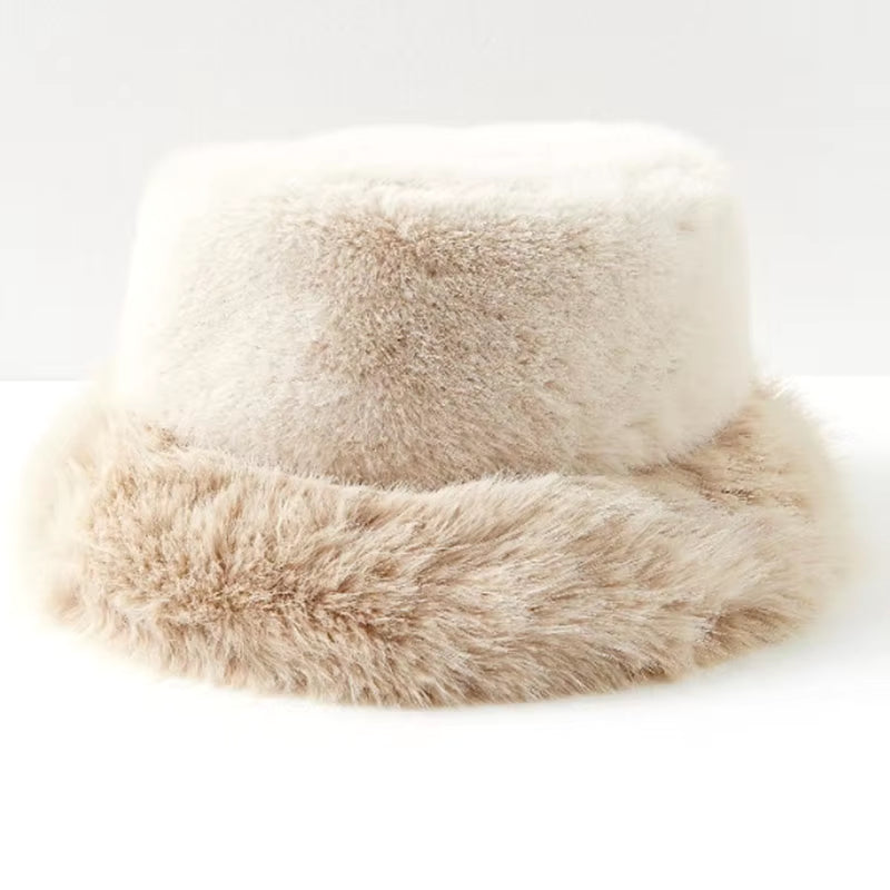 2023 Big Faux Fur Fluffy Bucket Hat for Women Luxury Plush Winter Hat Thicken Snow Oversized Fur Bucket Hat Soft Big Panama Cap