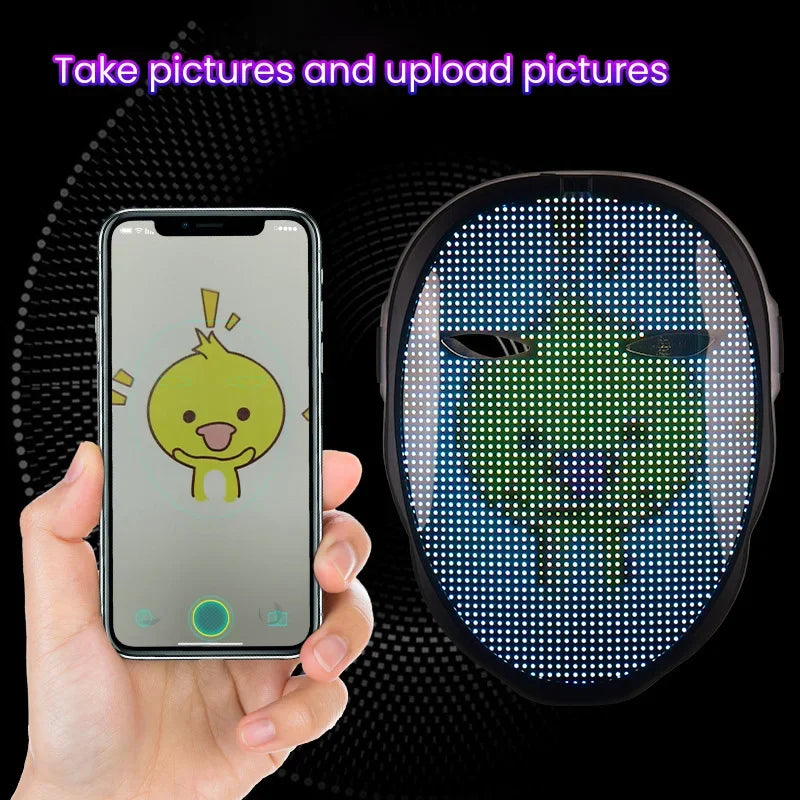 Halloween LED Display Programmable Mask LED Bluetooth RGB Light up Party DIY Photo Editing Animated Text Prank Concert Mask