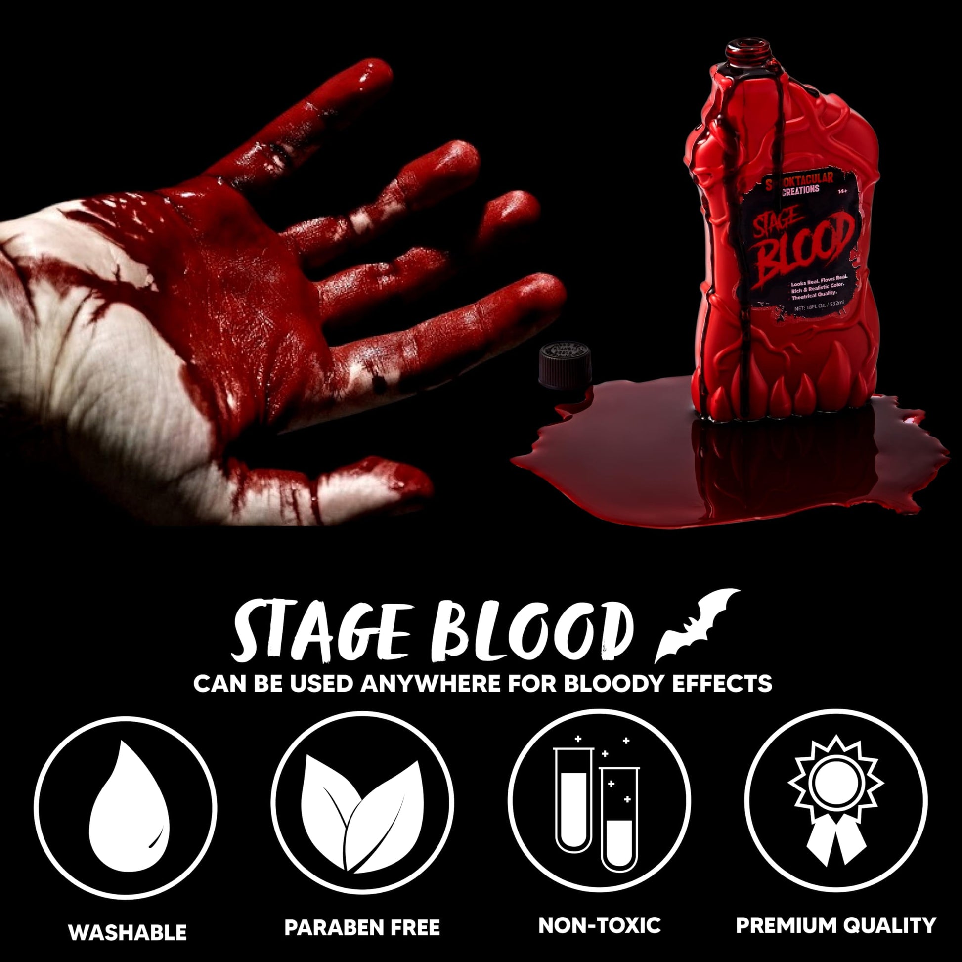 18 Oz Halloween Fake Blood,Vampire Blood Makeup Bottle,Halloween Blood Zombie Makeup,Vampire Makeup Kit for Adults,Halloween Costume Vampire Accessories